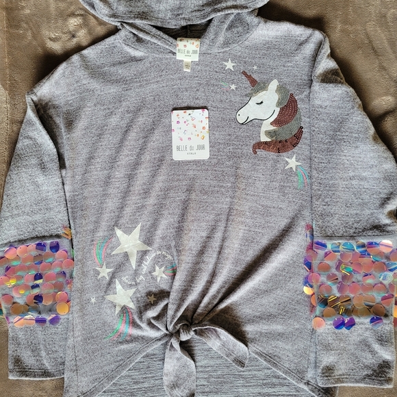 Belle du Jour girls size L unicorn and sequin sweatshirt with hoodie - Picture 8 of 9